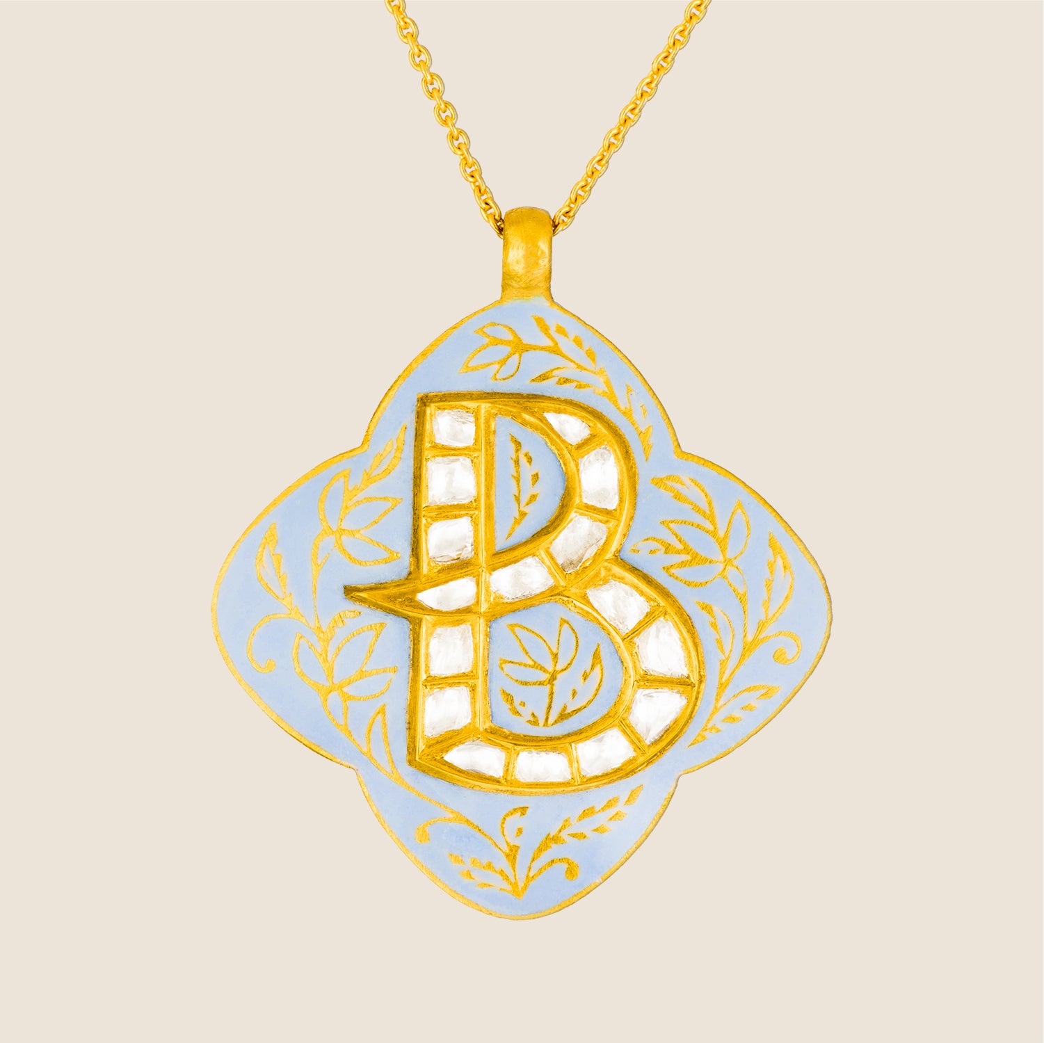 'Indian Blue Lotus' Clover Initial Necklace