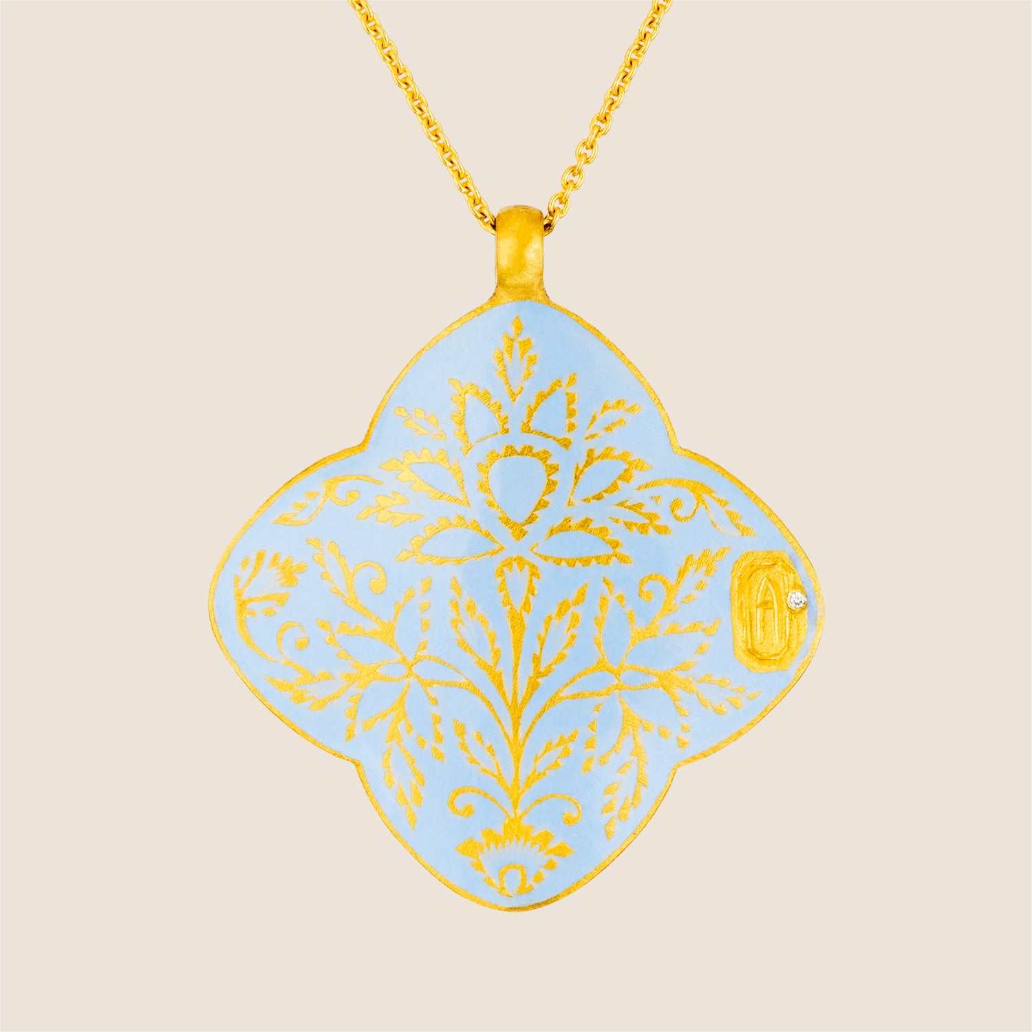 'Indian Blue Lotus' Clover Initial Necklace