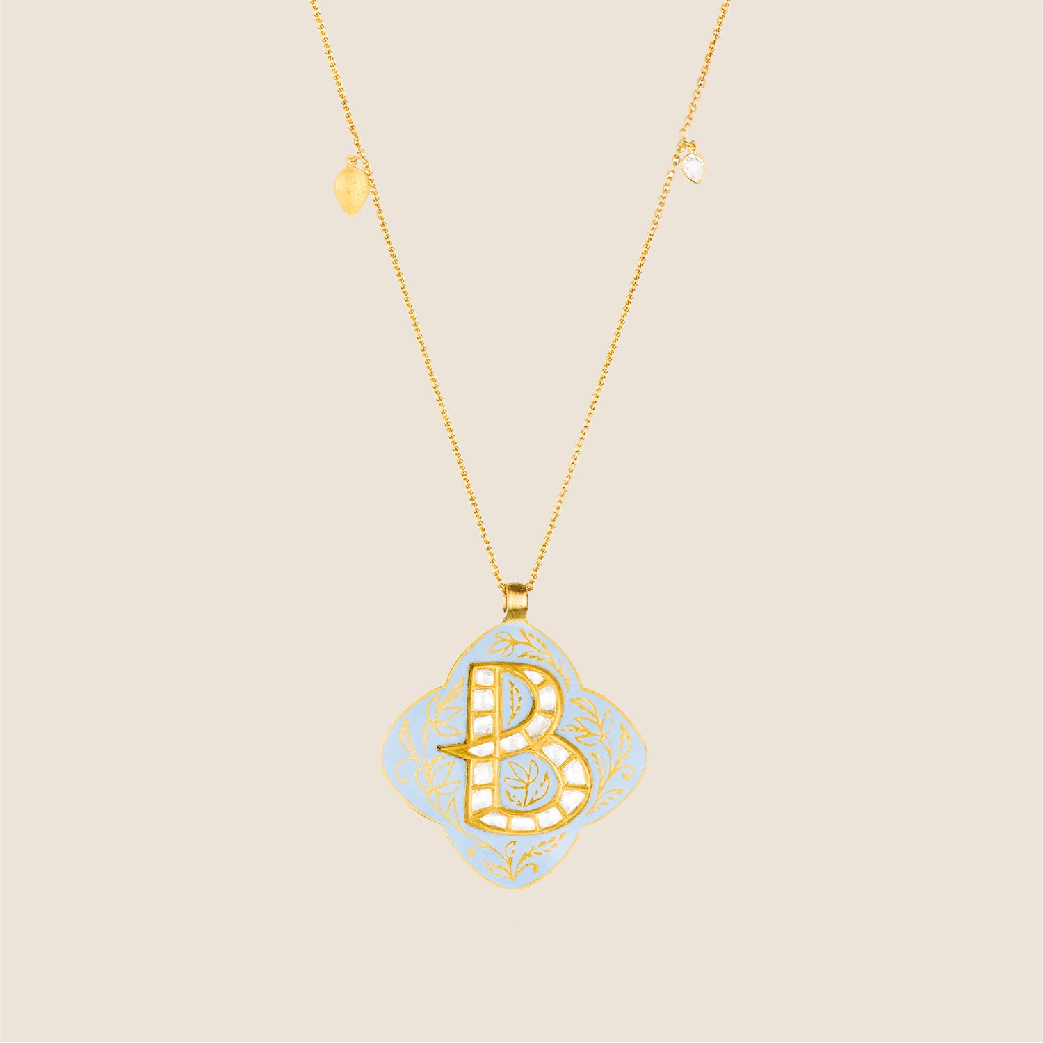 'Indian Blue Lotus' Clover Initial Necklace