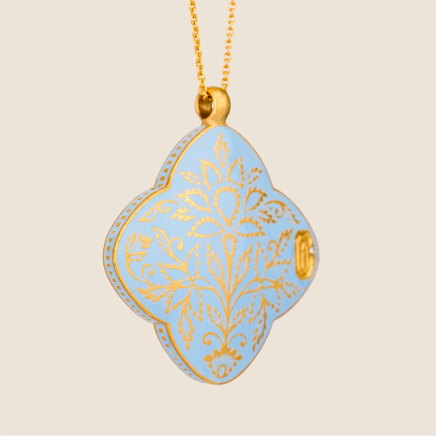'Indian Blue Lotus' Clover Initial Necklace