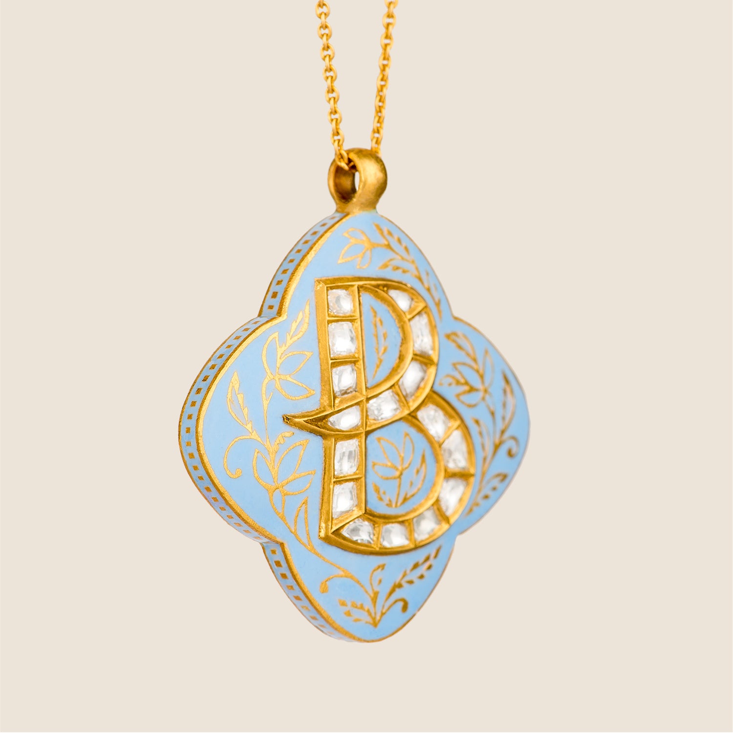 'Indian Blue Lotus' Clover Initial Necklace