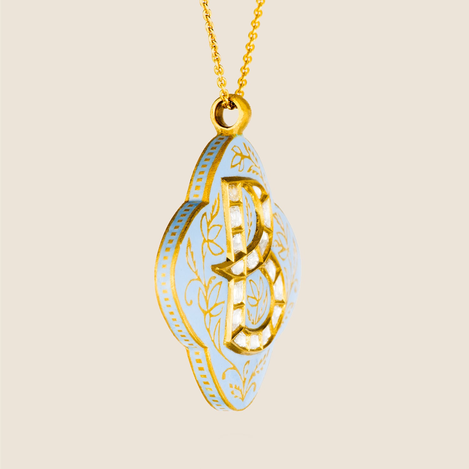 'Indian Blue Lotus' Clover Initial Necklace