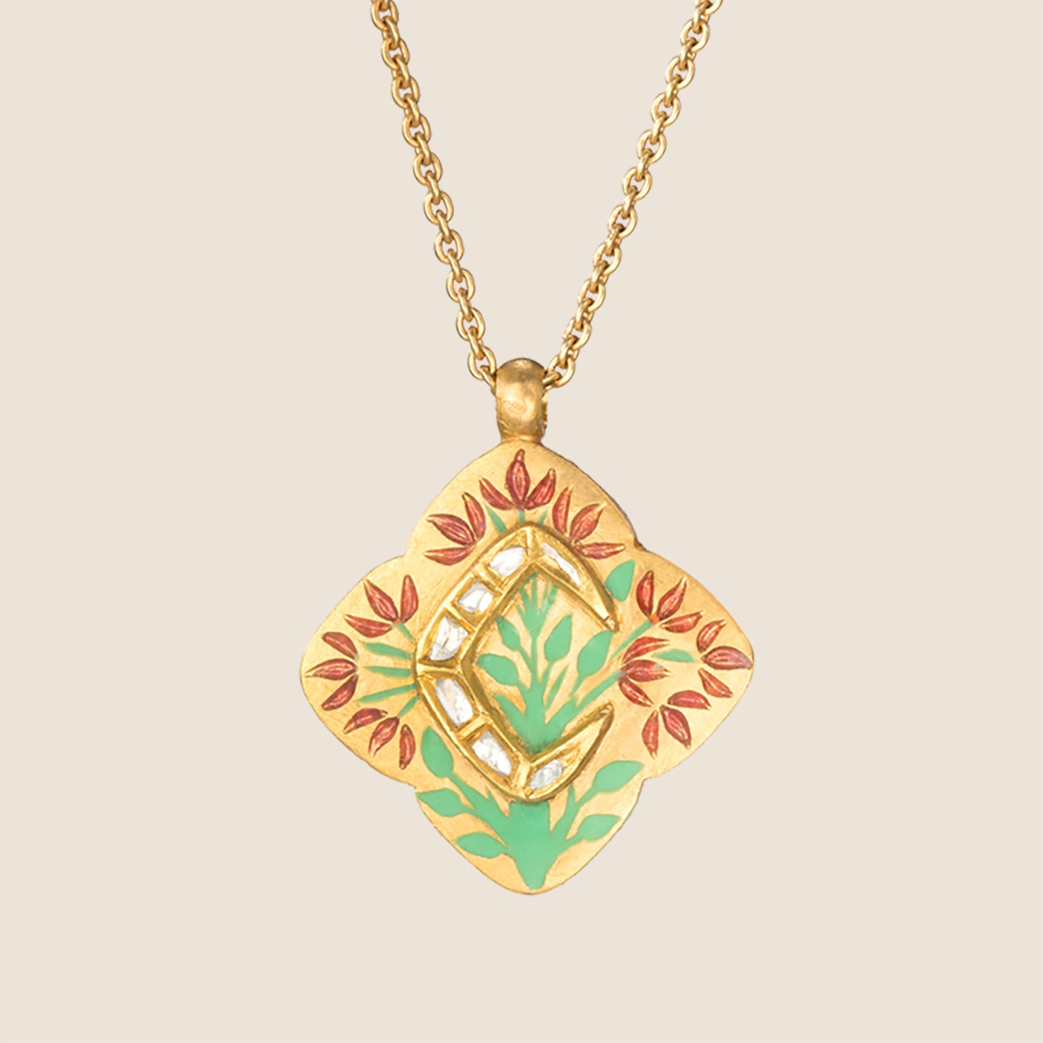 'Flame of Bengal' Clover Initial Necklace