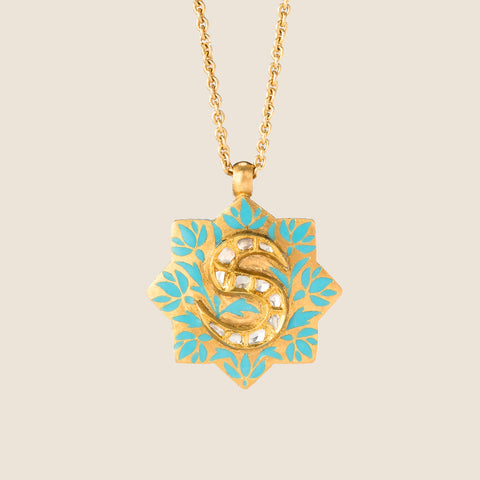 'Indian Blue Lotus' Clover Initial Necklace