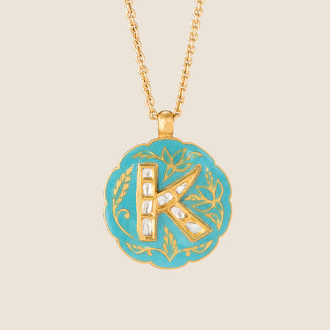'Indian Blue Lotus' Clover Initial Necklace