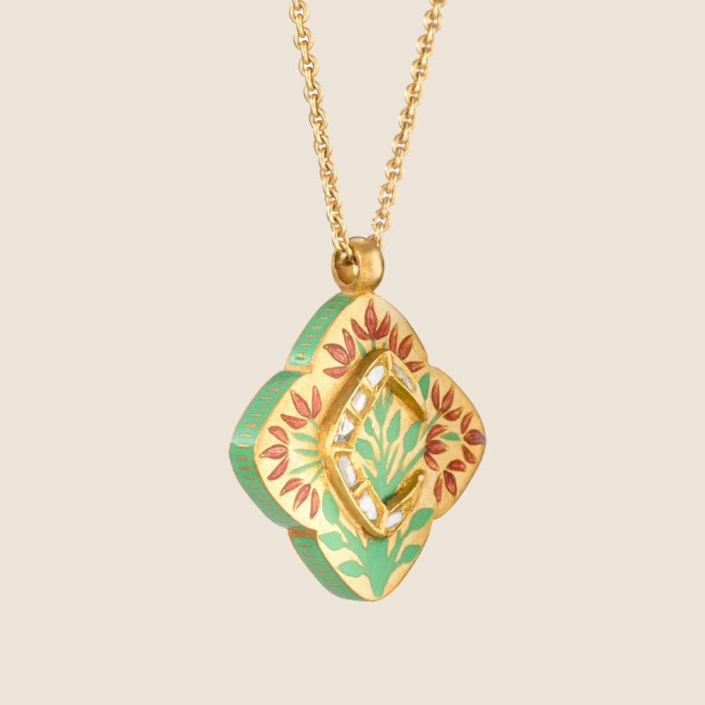 'Flame of Bengal' Clover Initial Necklace