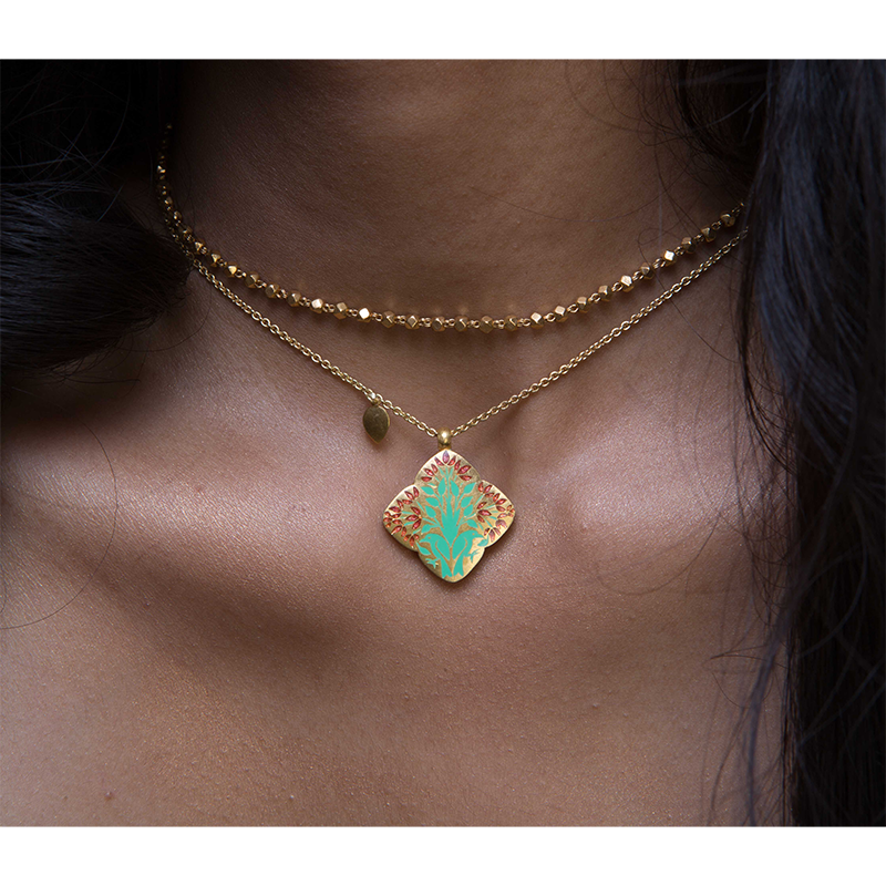 'Flame of Bengal' Clover Initial Necklace